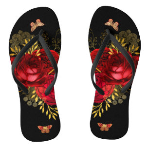 Elegant Red Roses Butterfly Gold Teenslippers