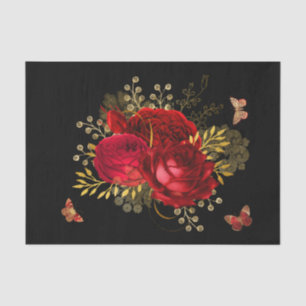 Elegant Red Roses Butterfly Gold Tissuepapier