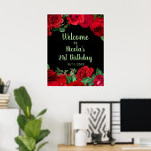 Elegant Red Roses Flowers Birthday Party Poster (Thuiskantoor)