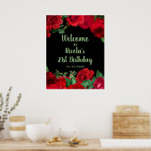 Elegant Red Roses Flowers Birthday Party Poster (Keuken)