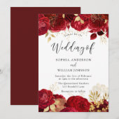 Elegant Red Roses Gold leaf Wedding Kaart (Voorkant / Achterkant)