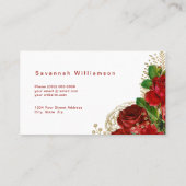 Elegant Red Roses Gold  Visitekaartje (Achterkant)