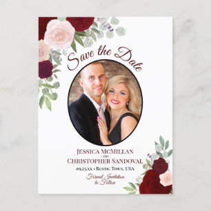 Elegant Red Roses & Photo Wedding Save the Date Aankondigingskaart