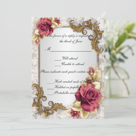 Elegant Red Roses Response Kaart (Staand voorkant)