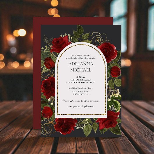 Elegant Red Roses Wedding Invitation