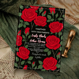Elegant Red Roses Wedding Invitation – Romantic  Kaart