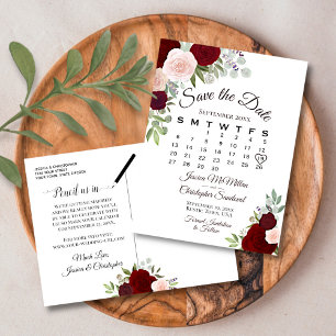 Elegant Red Roses Wedding Save the Date Calendar Aankondigingskaart