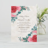 Elegant Red Roze Roses Wedding Kaart (Staand voorkant)