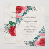 Elegant Red Roze Roses Wedding Kaart (Voorkant / Achterkant)