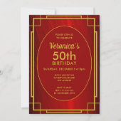Elégant Red Satin 50e anniversaire Invitation (Devant)