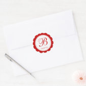 Elegant Red Scalloped Monogram Bedankt Ronde Sticker (Envelop)
