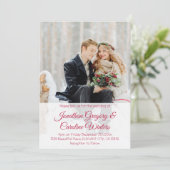 Elegant red script 2 foto winter bruiloft kaart (Staand voorkant)