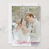 Elegant red script 2 foto winter bruiloft kaart (Achterkant)