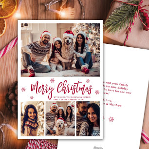 Elegant Red Script Snowflake 4 Foto Kerstmis Feestdagenkaart