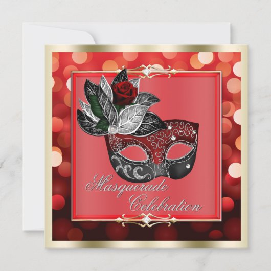 Elegant Red Shimmering Lights Bokeh Masquerade Kaart (Voorkant)