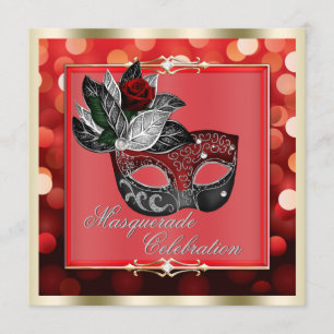 Elegant Red Shimmering Lights Bokeh Masquerade Kaart