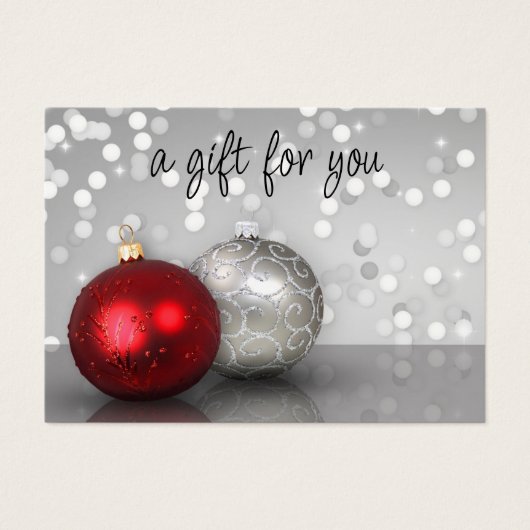 Elegant Red Silver Christmas Baubles Gift Card (Devant)