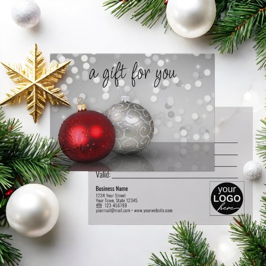 Elegant Red Silver Christmas Baubles Gift Card Visitekaartje