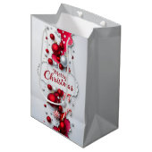 Elegant Red & Silver Christmas Gift Bag Medium Cadeauzakje (Voorkant Gekanteld)