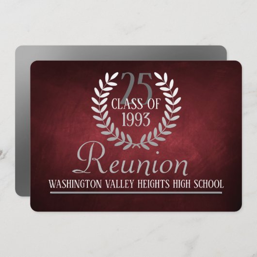 Elegant Red|Silver Class Reunion Invitation Kaart (Voorkant / Achterkant)