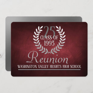 Elegant Red Silver Class Reunion Invitation Kaart