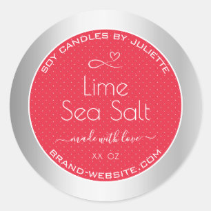 Elegant Red Silver Colored Soy Candles Packaging Ronde Sticker