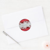 Elegant Red & Silver Florid Wedding Design Ronde Sticker (Envelop)