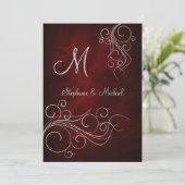 Elegant Red Silver Monogram Weddenschap Kaart (Staand voorkant)