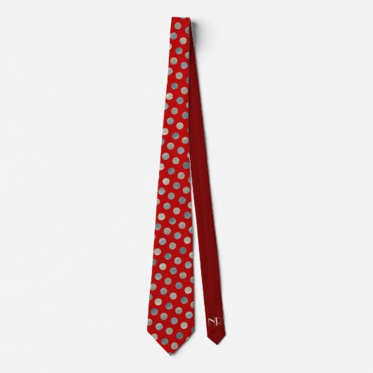 Elegant Red & Silver Polka Dot Moderne Kerstmis Stropdas (Voorkant)