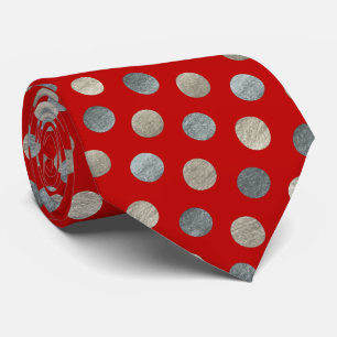 Elegant Red & Silver Polka Dot Moderne Kerstmis Stropdas