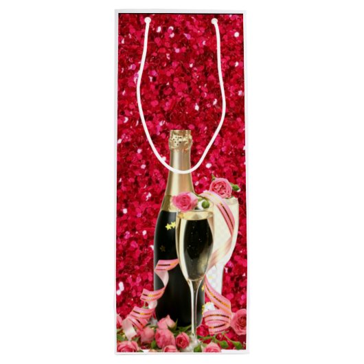 Elegant Red Sparkle Champagne Wine Paper Bag Wijn Cadeautas (Achterkant)