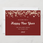 Elegant Red Stars Photo Happy New Year Card Feestdagenkaart (Voorkant)