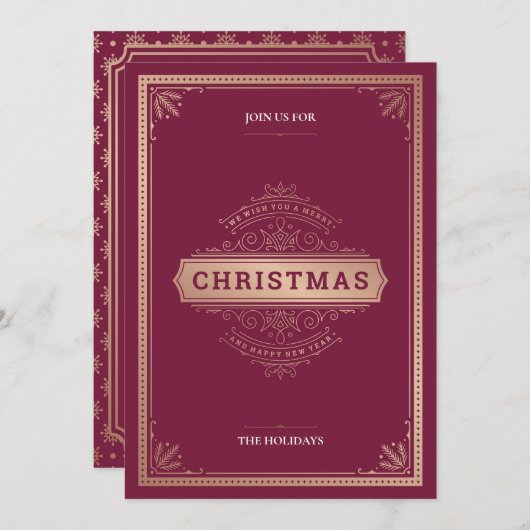Elegant Red  Style Kerstparty Kaart (Voorkant / Achterkant)