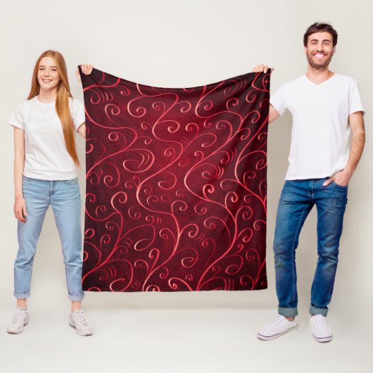 Elegant Red Swirl Pattern Fleece Deken (In situ)