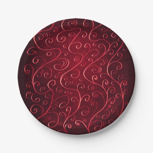 Elegant Red Swirl Pattern Papieren Bordje (Voorkant)