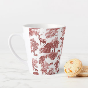 Elegant  Red Toile Deer Fox Hare Patroon Latte Mok