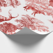 Elegant Red Toile Deer Fox in Forest Cadeaupapier (Hoek)