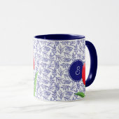 Elegant Red Tulips Spring Floral Blue Monogram Mok (Voorkant rechts)