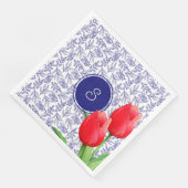 Elegant Red Tulips Spring Floral Blue Monogram Servet (Hoek)