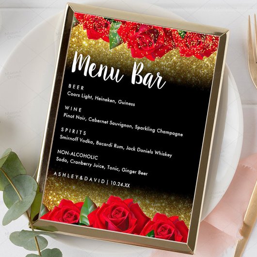 Elegant Red Turkey Rozen Wedding Menu Bar Poster