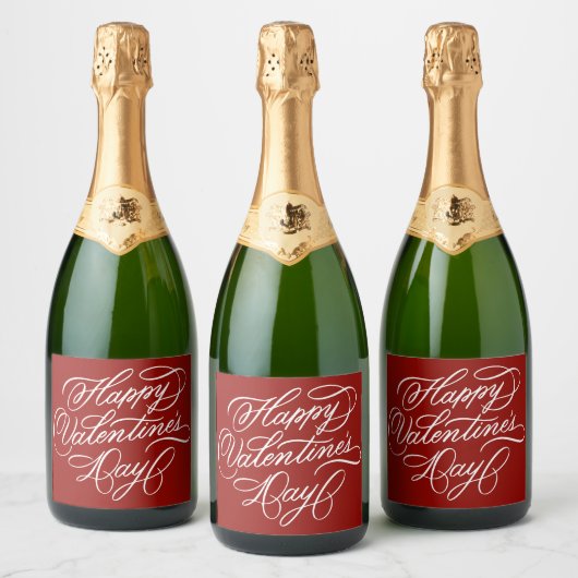 Elegant Red Valentines Day Calligraphy  Sparkling Wijnetiket (Flessen)