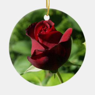 Elegant Red Velvet Roos Keramisch Ornament