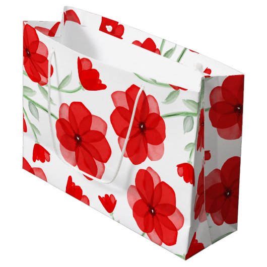 Elegant Red Waterverf Poppy Floral Pattern Groot Cadeauzakje (Voorkant Gekanteld)