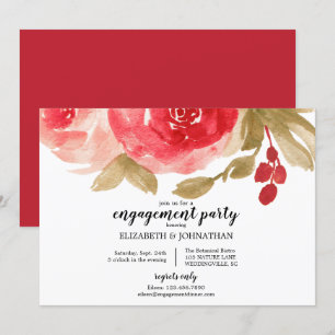 Elegant Red Waterverf Roos Engagement Party Kaart