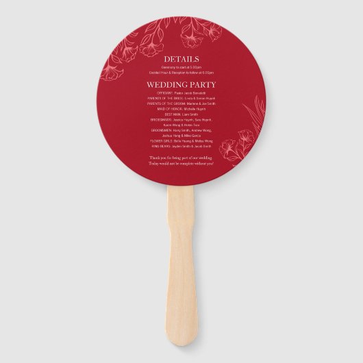 Elegant Red Wedding Program & Timeline Handwaaier (Achterkant)