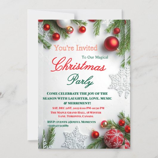 Elegant Red & White Christmas Party Invitation (Recto)