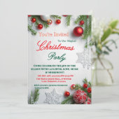 Elegant Red & White Christmas Party Invitation (Debout devant)
