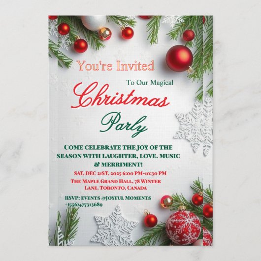 Elegant Red & White Christmas Party Invitation (Devant)