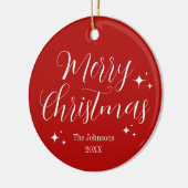 Elegant Red White Custom Merry kerstOrnament Keramisch Ornament (Links)