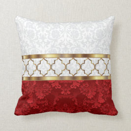 Elegant Red, White en Gold Quatrefoil Patroon Kussen
